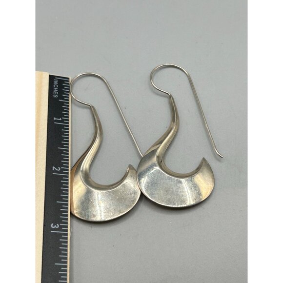 Sterling Silver Long Statement Earrings Pierced Long Dangle Hook Shaped - Picture 7 of 7